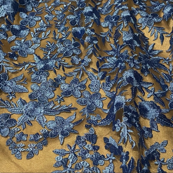 NWT Formal Floral Embroidered Long Mermaid Evening Gown w French Blue Lace - Picture 6 of 9